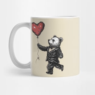 Charming Valentine Victorian: Cute Bear in Dapper Suit Holding Heart-Shaped Balloon Mug